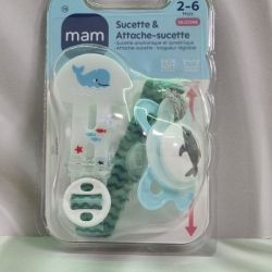 KIT SUCETTE+ATTACHE MAM SILICONE 2-6M
