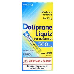 Doliprane Liquiz sans sucre 500mg - paracétamol - suspension buvable 12 sachets