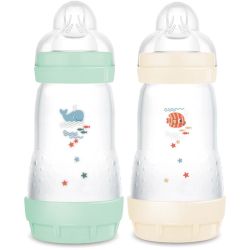 Lot 2 biberons MAM Easy Start anti-colique 260ml Menthe + Coton