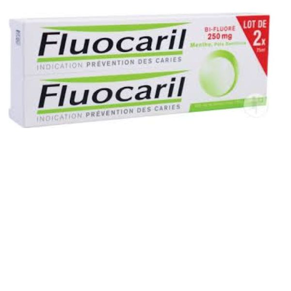 Fluocaril bi-fluoré 250mg pâte dentifrice menthe LOT 2x75ml