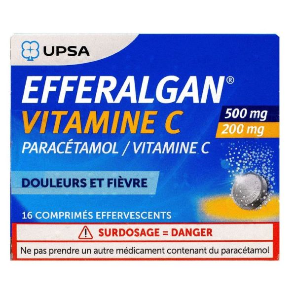 Efferalgan 500 mg - paracétamol - vitamine C 200 mg 16 comprimés effervescents