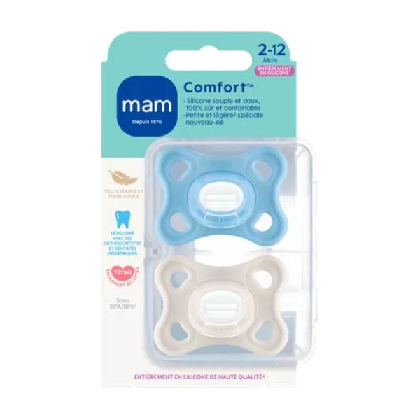 Sucette MAM Comfort neutre Silicone 2-12mois X2