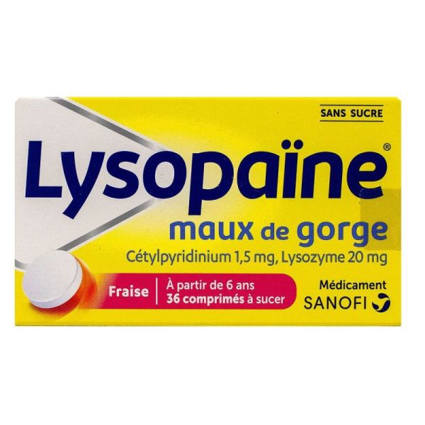 Lysopaïne 36 comprimés sans sucre goût fraise
