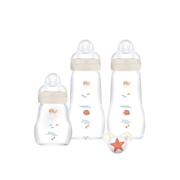 MAM - Coffret de Biberons en Verre 0-6M X3 + Sucette