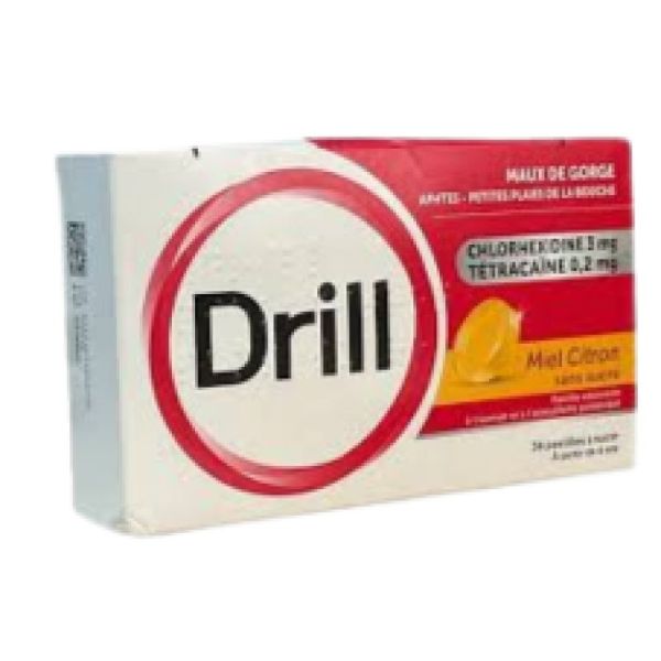 DRILL 36 pastilles à sucer maux de gorge MIEL CITRON SANS SUCRE