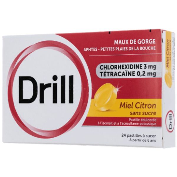 Drill  24 pastilles miel citron sans sucre