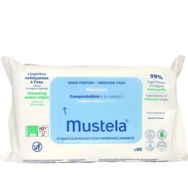 Mustela lingettes Bébé nettoyantes compostables sans parfum x 60