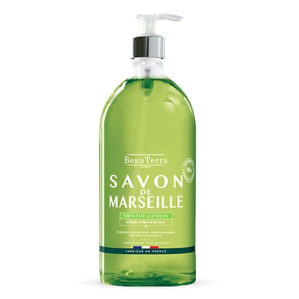 Savon de Marseille menthe citron corps mains 1 Litre