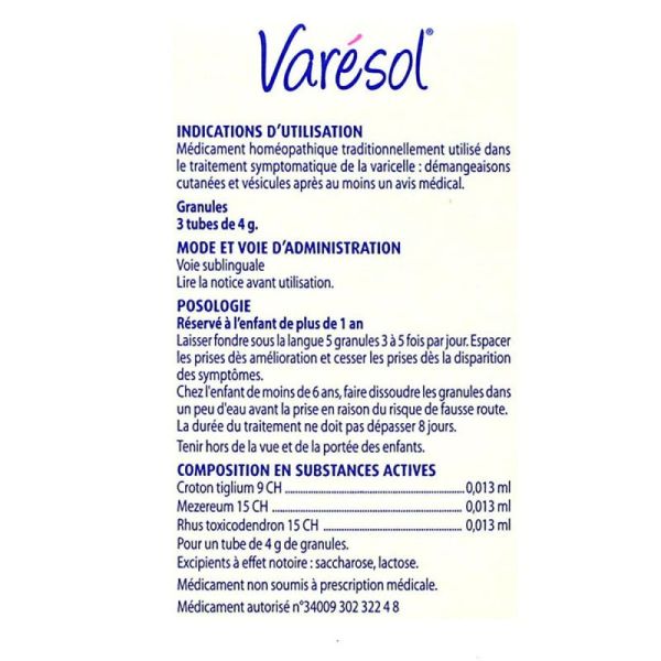 Varésol démangeaisons cutanées 3 tubes granules
