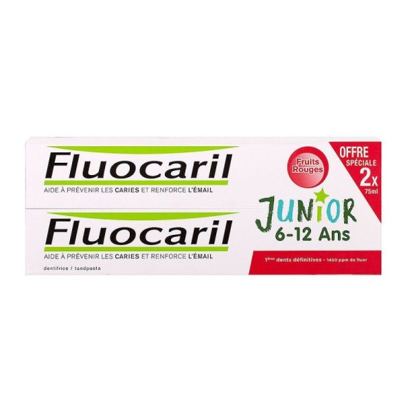 Dentifrice Junior 6-12 ans goût fruits rouges 2x75ml