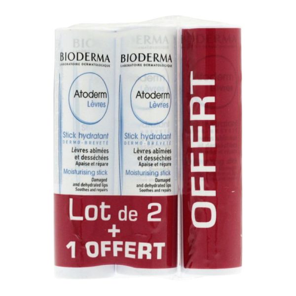 Atoderm stick hydratant lèvres 2x4g+1offert