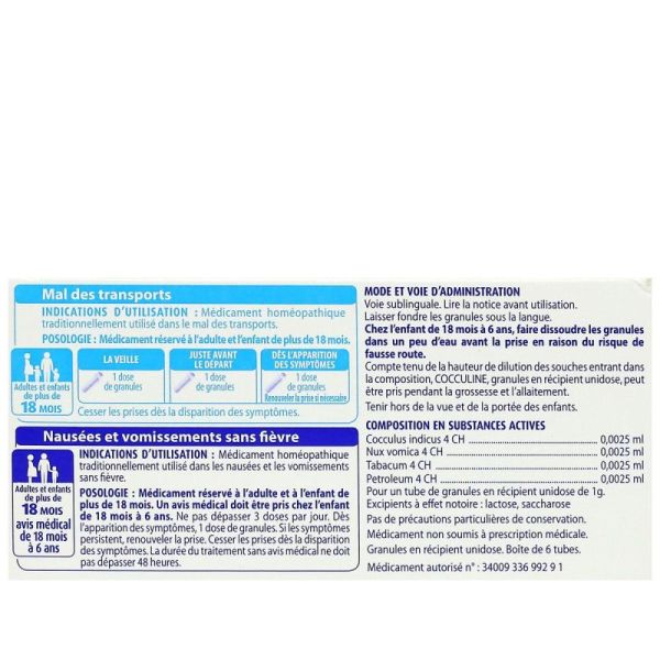 Cocculine 6 récipients unidoses