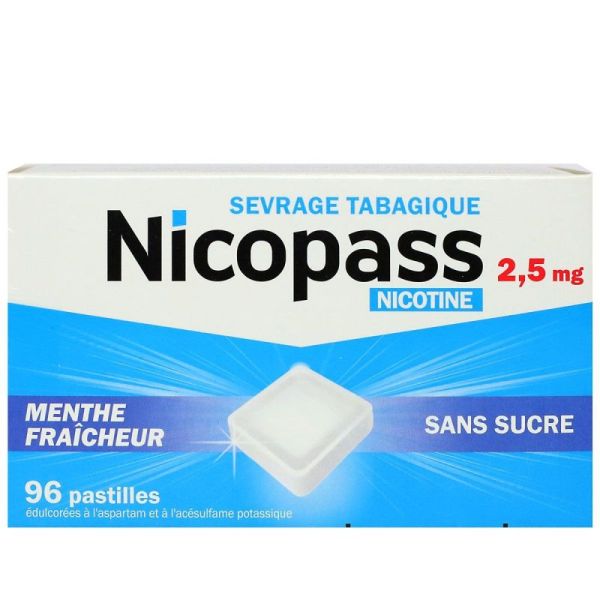 NICOPASS Pastilles à sucer 2,5mg MENTHE FRAICHEUR sans sucre 96