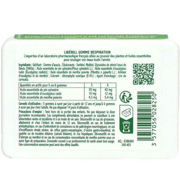 Liberill gorge irritée soulage et apaise arôme menthe gommes 50g